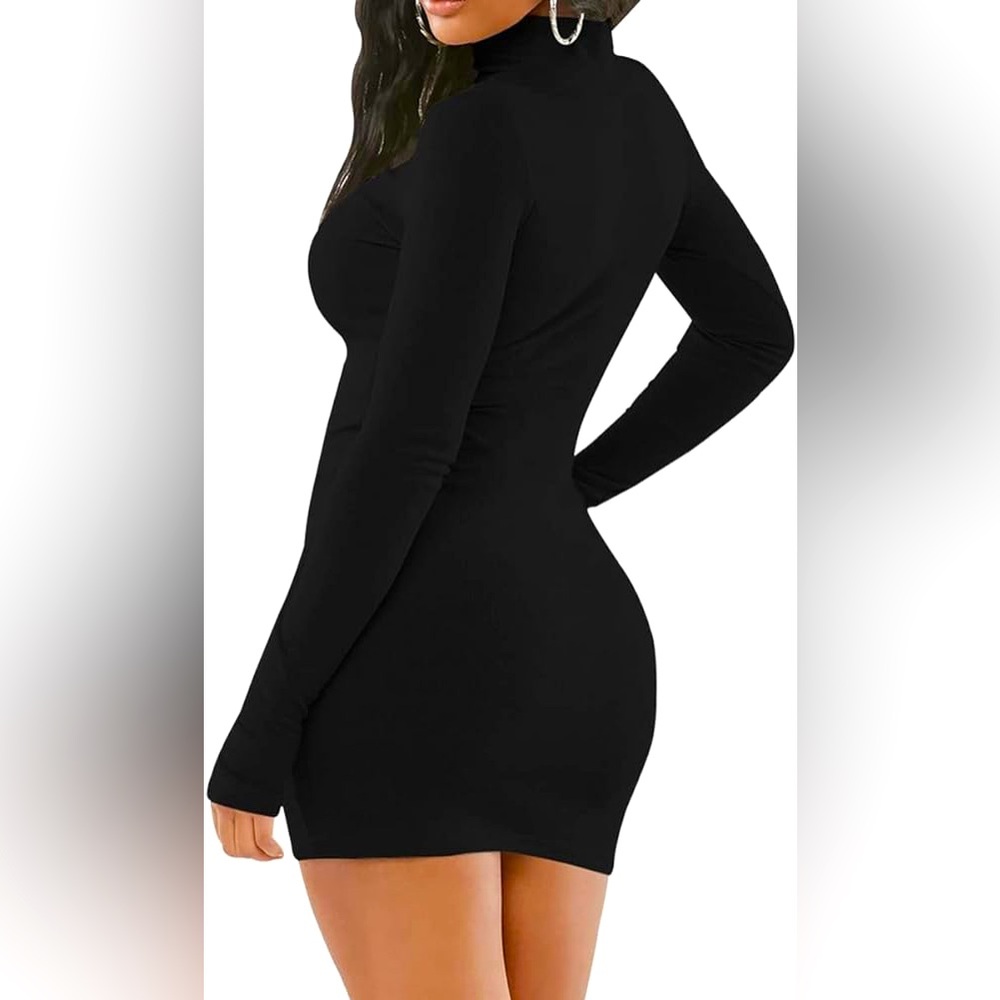 Fashion Nova Black Ribbed Bodycon Turtleneck Sweater Dress Long -sleeve